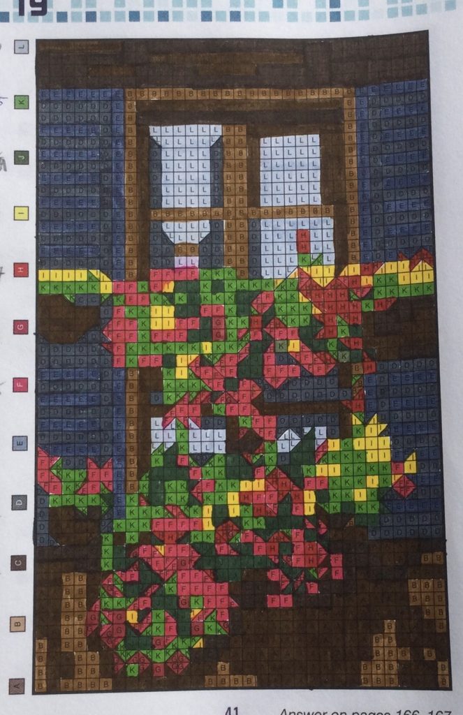 Window with flowers-Brain games pixel puzzles.